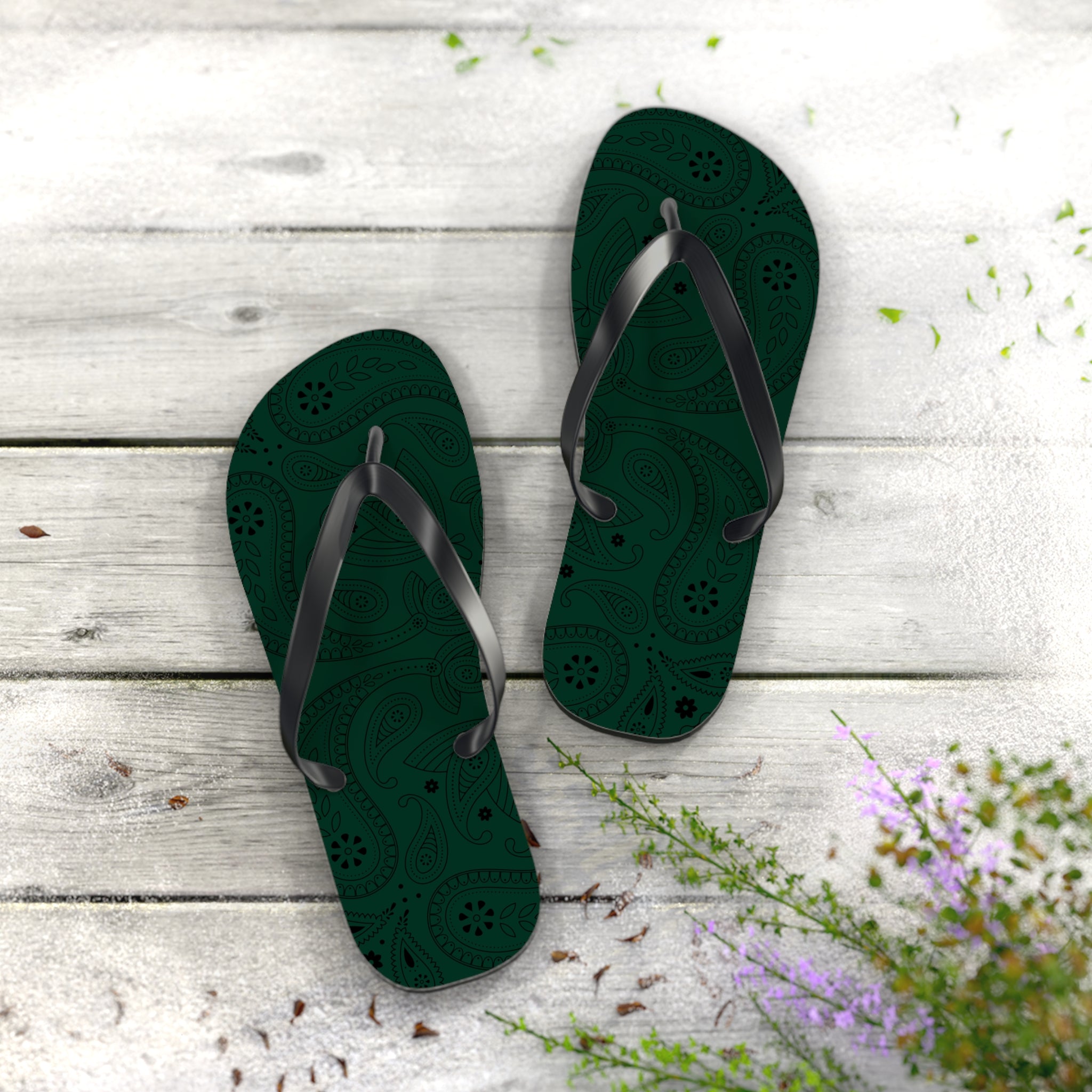 Dark Green Hanky Flip Flops