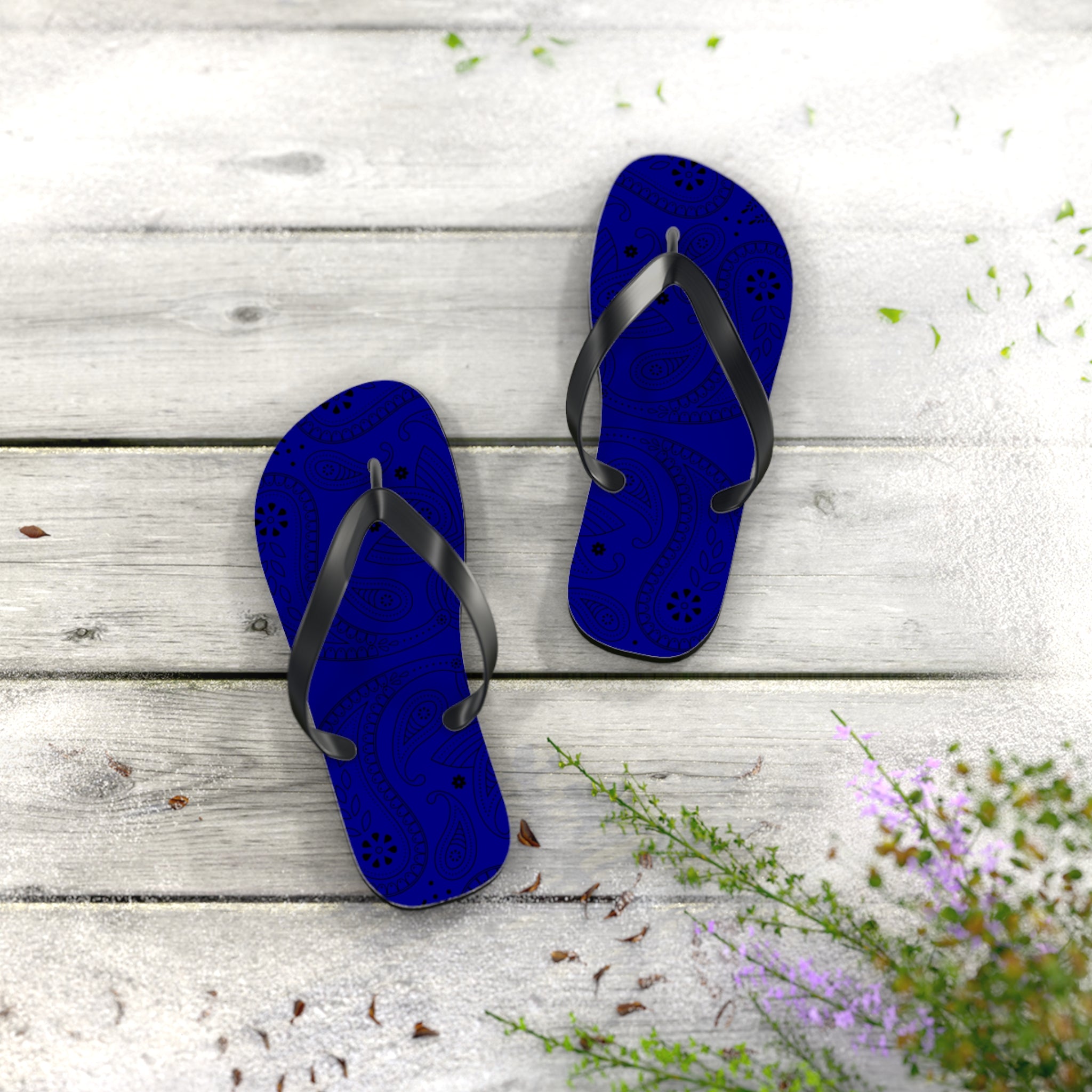 Navy Blue Hanky Flip Flops
