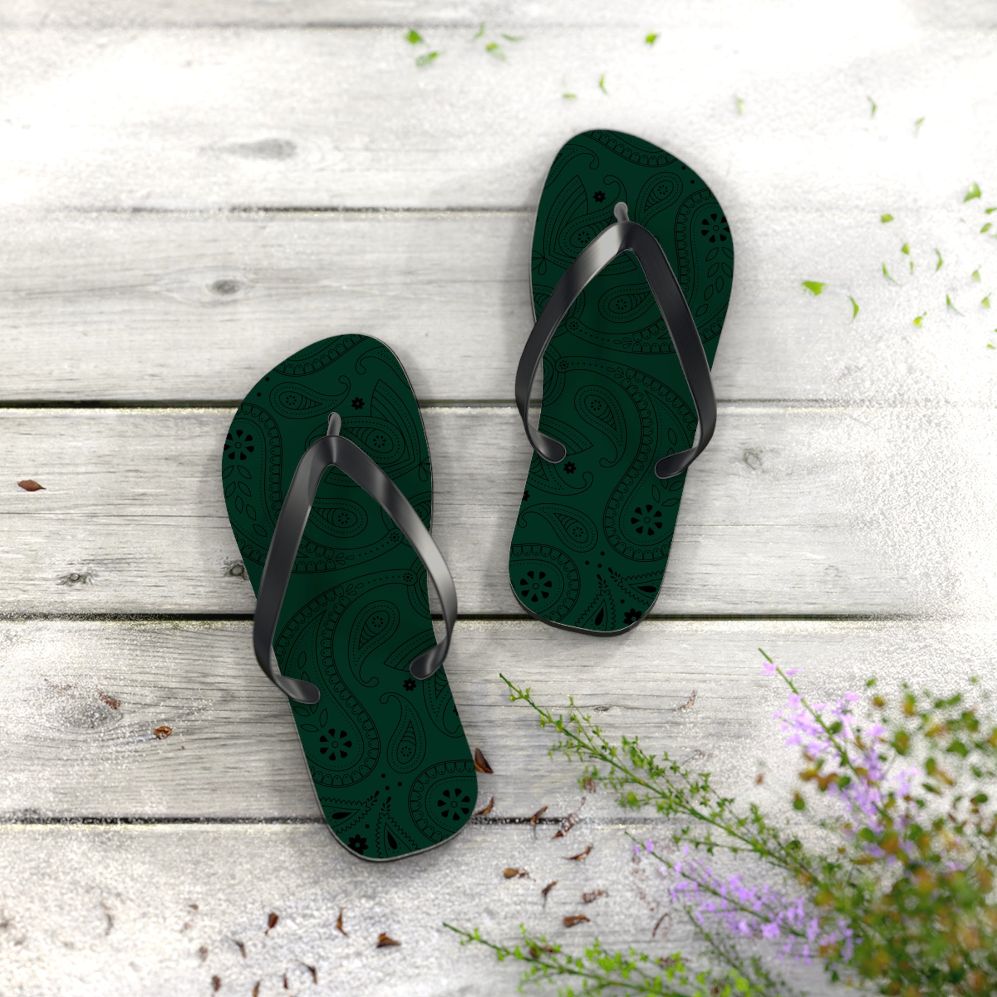 Dark Green Hanky Flip Flops