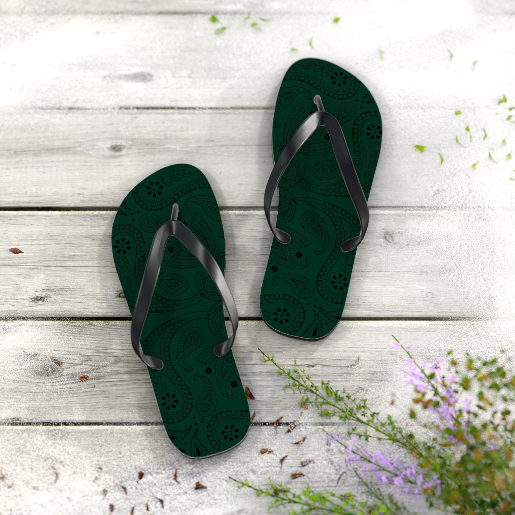 Dark Green Hanky Flip Flops